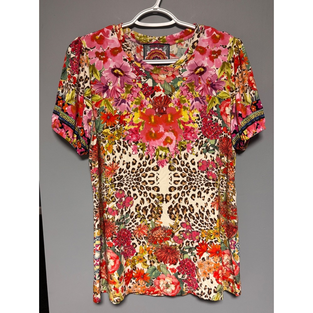 Johnny Was Wild Garden Short Sleeve Bamboo Viscose Top T15122-4 Size Med Leopard